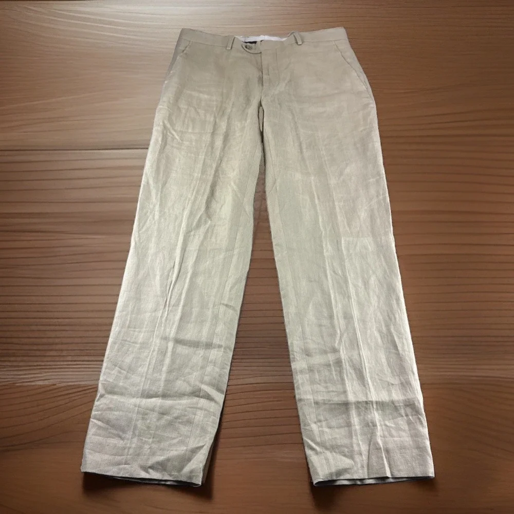 Pronto Uomo Platinum Linen Pants Mens 34x31 Beige Khakis Slacks Chinos